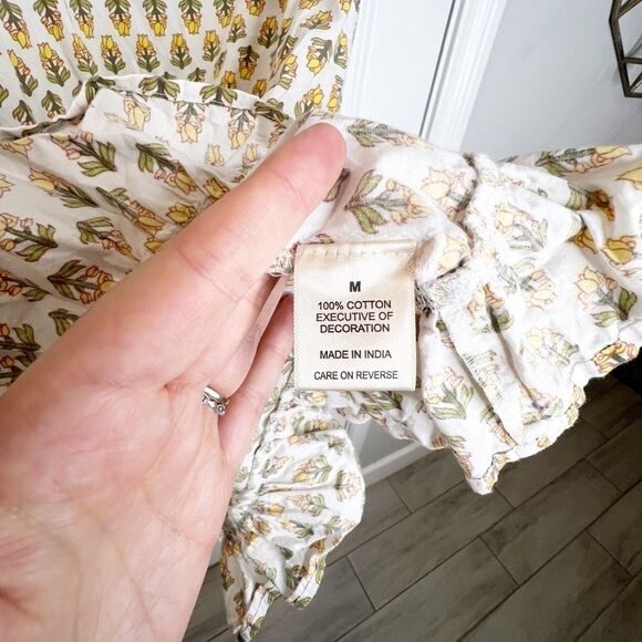 Dizzy Lizzy Shirred Floral Print Mini Dress Size M Cotton White Yellow - Picture 5 of 7